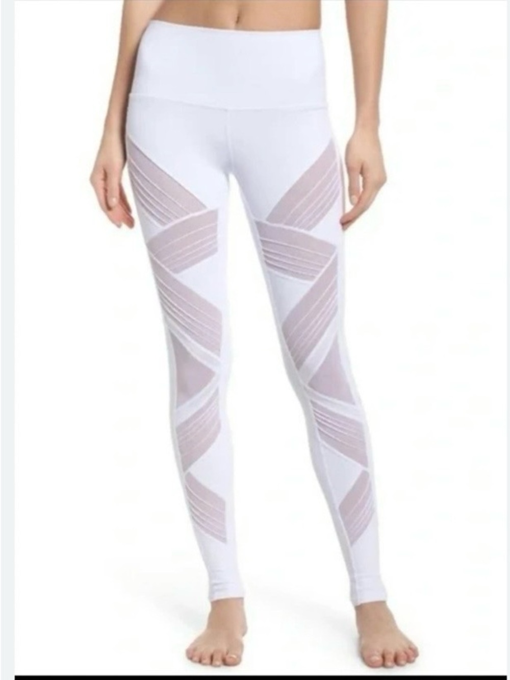 ALO Yoga White High-Waist Mesh Moto Leggings